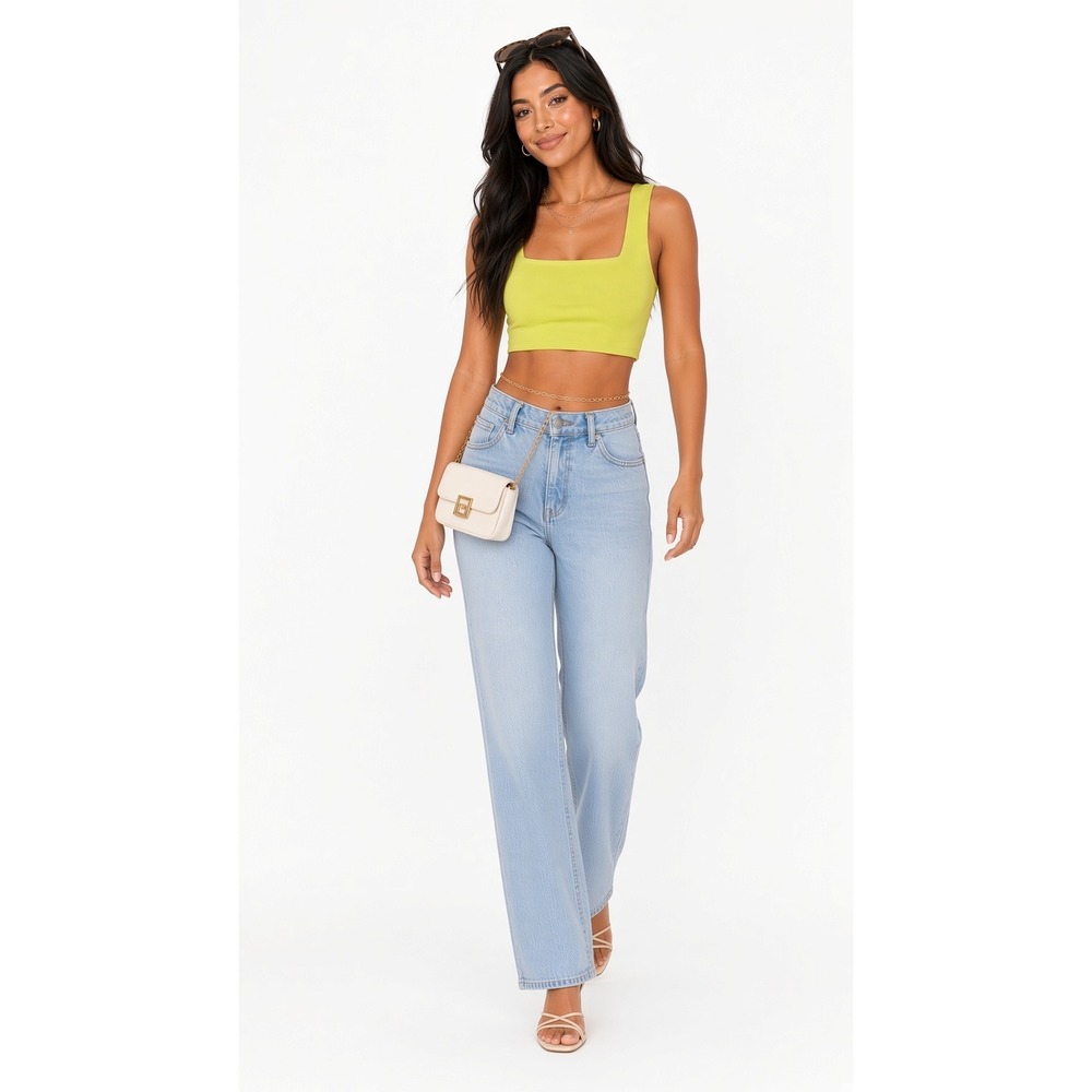 Show Me Your Mumu Ansley Crop Top Neon Yellow Square Neck Size L Party Festival